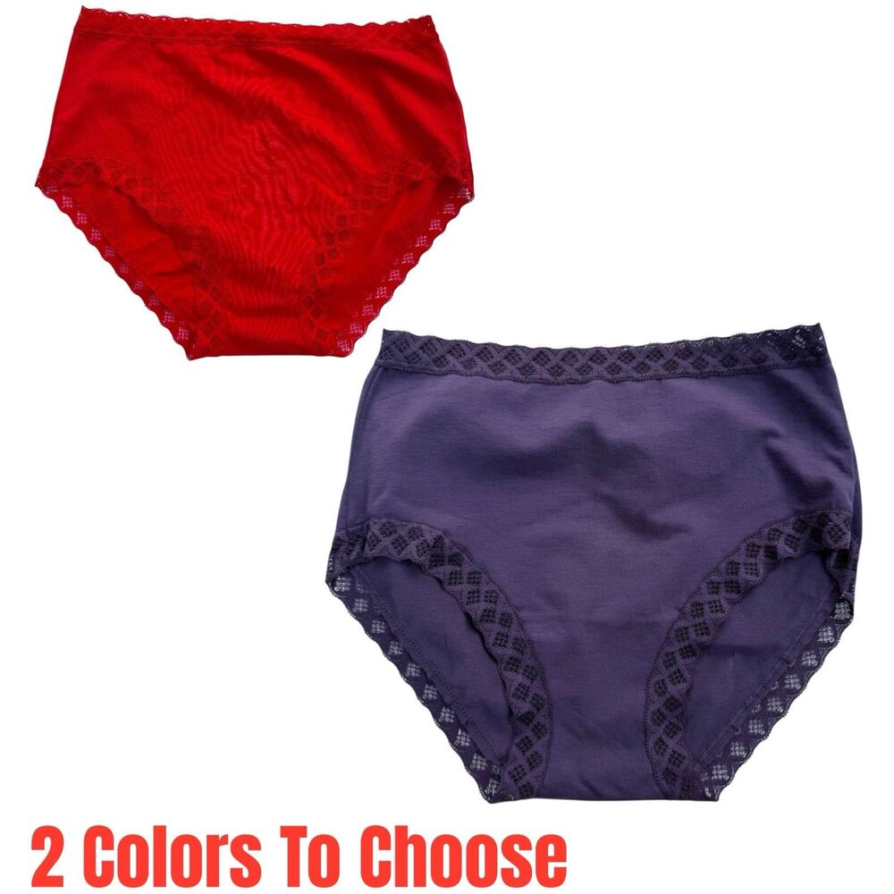 NWT Natori Women's Bliss Cotton Hipster Panty Lace Trim Red Or Purple Underwear